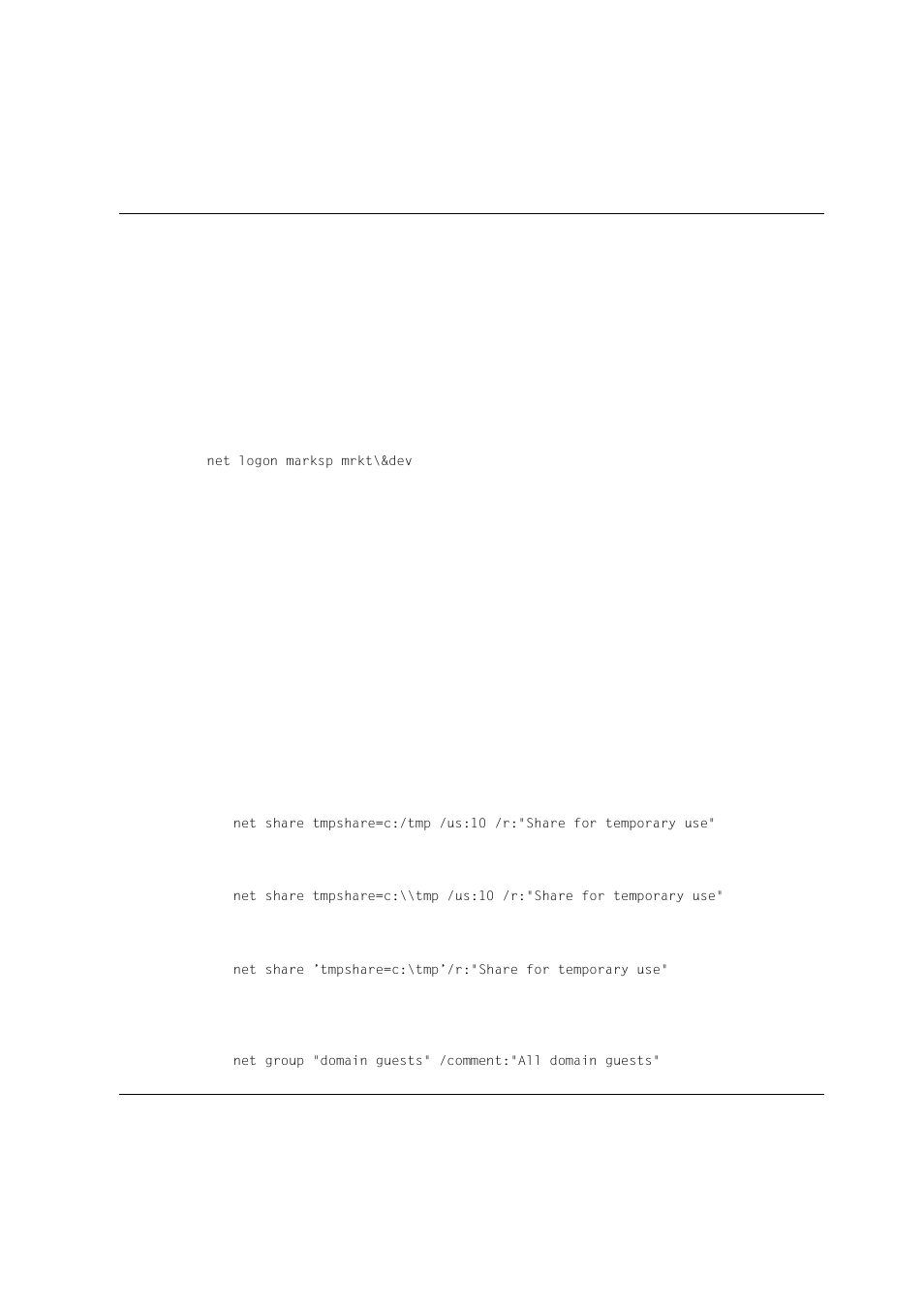 7 using special characters with commands, 8 typing path names with unix system net com, Marksp | Net logon marksp mrkt\&dev | Siemens Unix V4.0 User Manual | Page 187 / 365