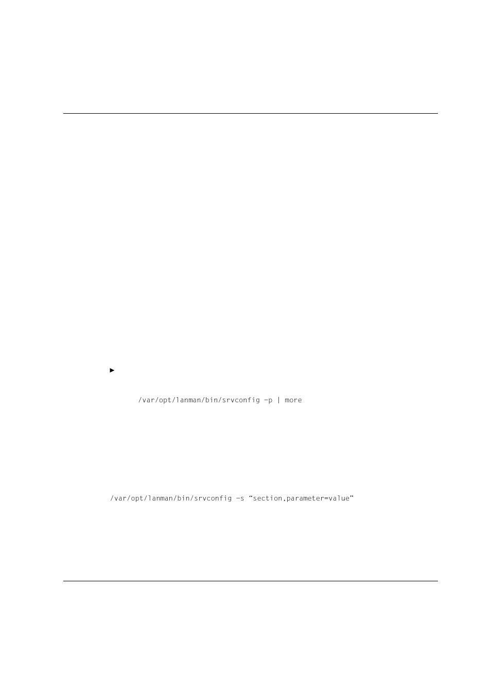 1 syntax, Lanman.ini file syntax, Var/opt/lanman/bin/srvconfig -p | more | Siemens Unix V4.0 User Manual | Page 318 / 365