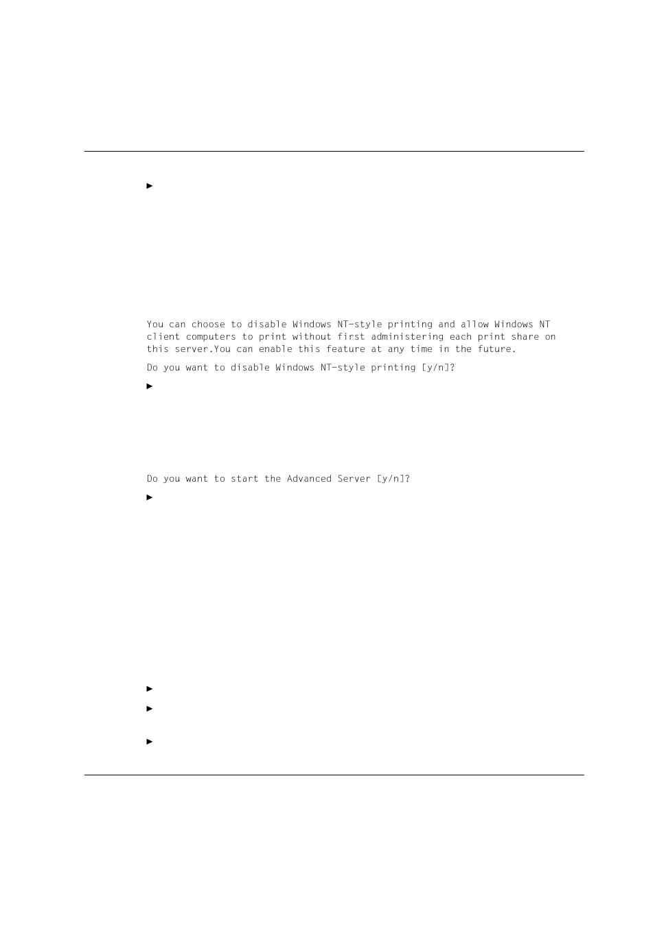 6 new installation of a primary domain control, 6 new installation of a primary domain controller, Êenter y (yes) or n (no) | Do you want to start the advanced server [y/n | Siemens Unix V4.0 User Manual | Page 77 / 365