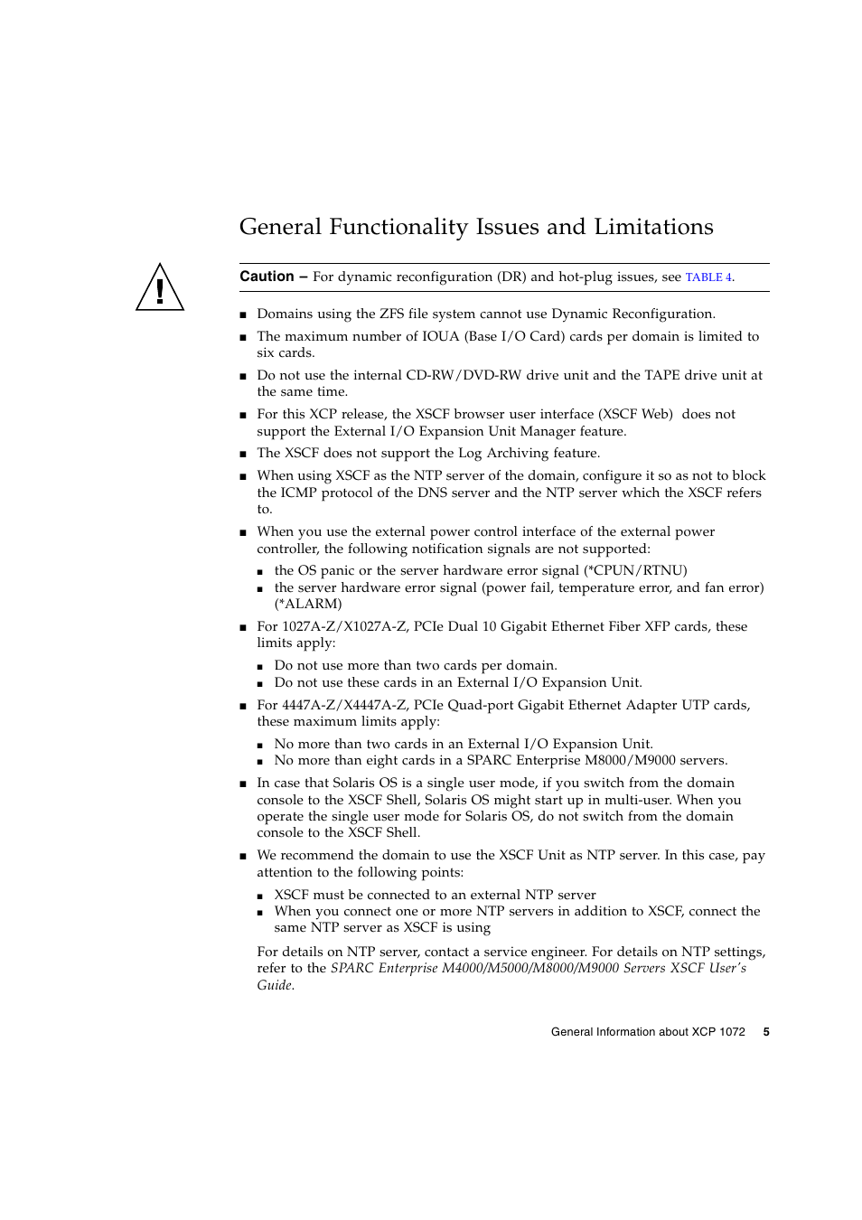 General functionality issues and limitations | Siemens SPARC ENTERPRISE M8000 User Manual | Page 13 / 50