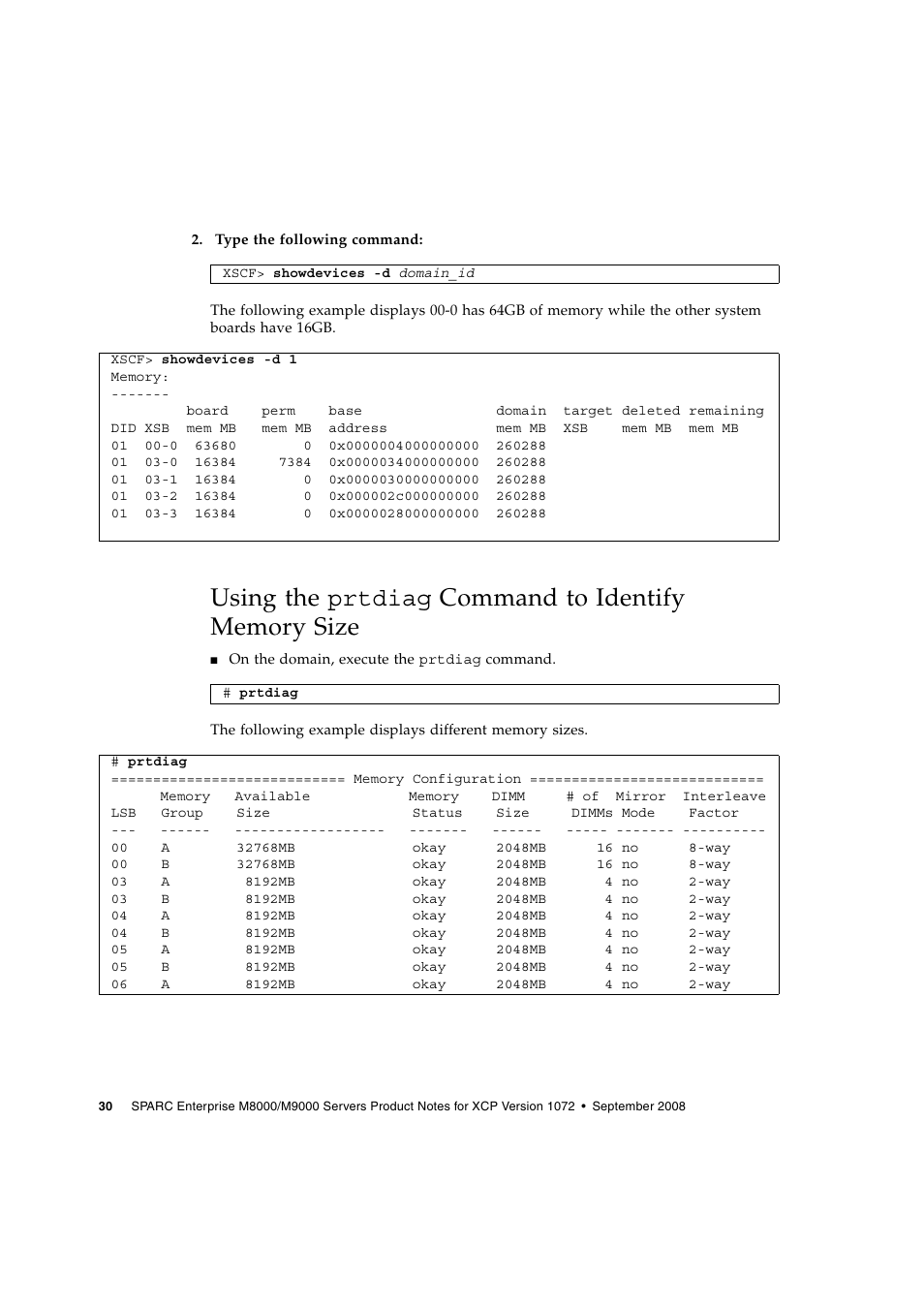 Using the prtdiag command to identify memory size, Using the | Siemens SPARC ENTERPRISE M8000 User Manual | Page 38 / 50