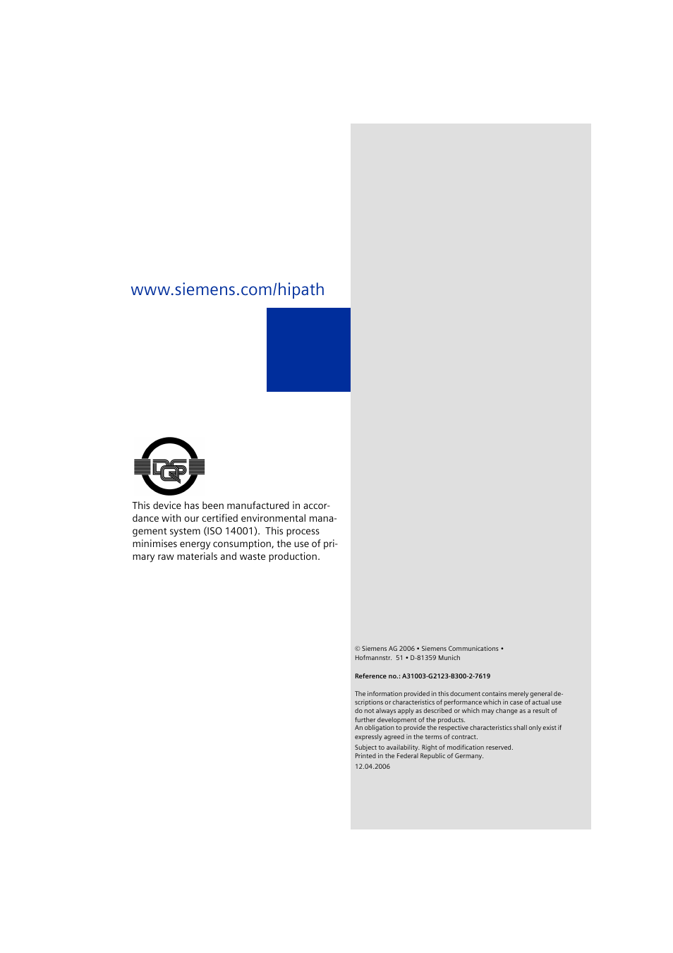 Siemens HiPath 4000 User Manual | Page 109 / 109