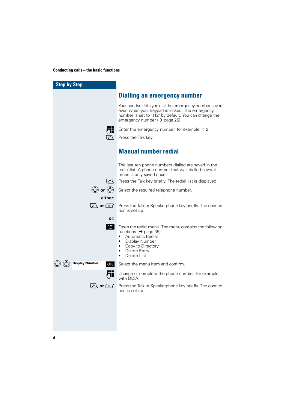 Dialling an emergency number, Manual number redial, Dialling an emergency number manual number redial | Siemens HiPath 4000 User Manual | Page 12 / 109