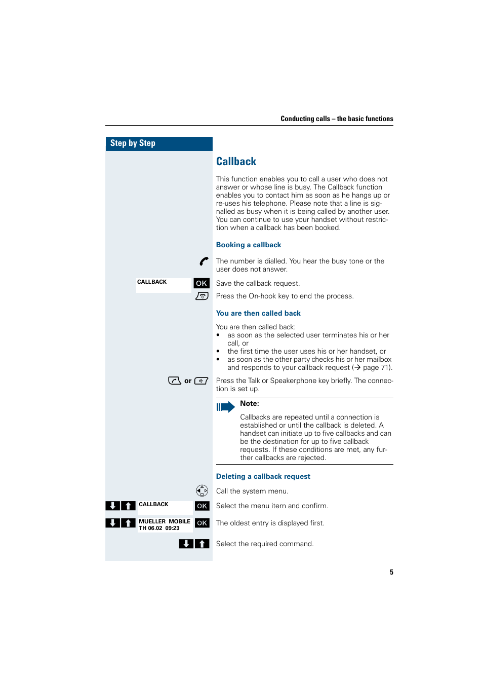 Callback, Booking a callback, You are then called back | Deleting a callback request | Siemens HiPath 4000 User Manual | Page 13 / 109