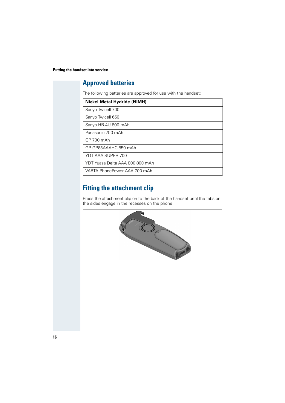 Approved batteries, Fitting the attachment clip, Approved batteries fitting the attachment clip | Siemens HiPath 4000 User Manual | Page 24 / 109