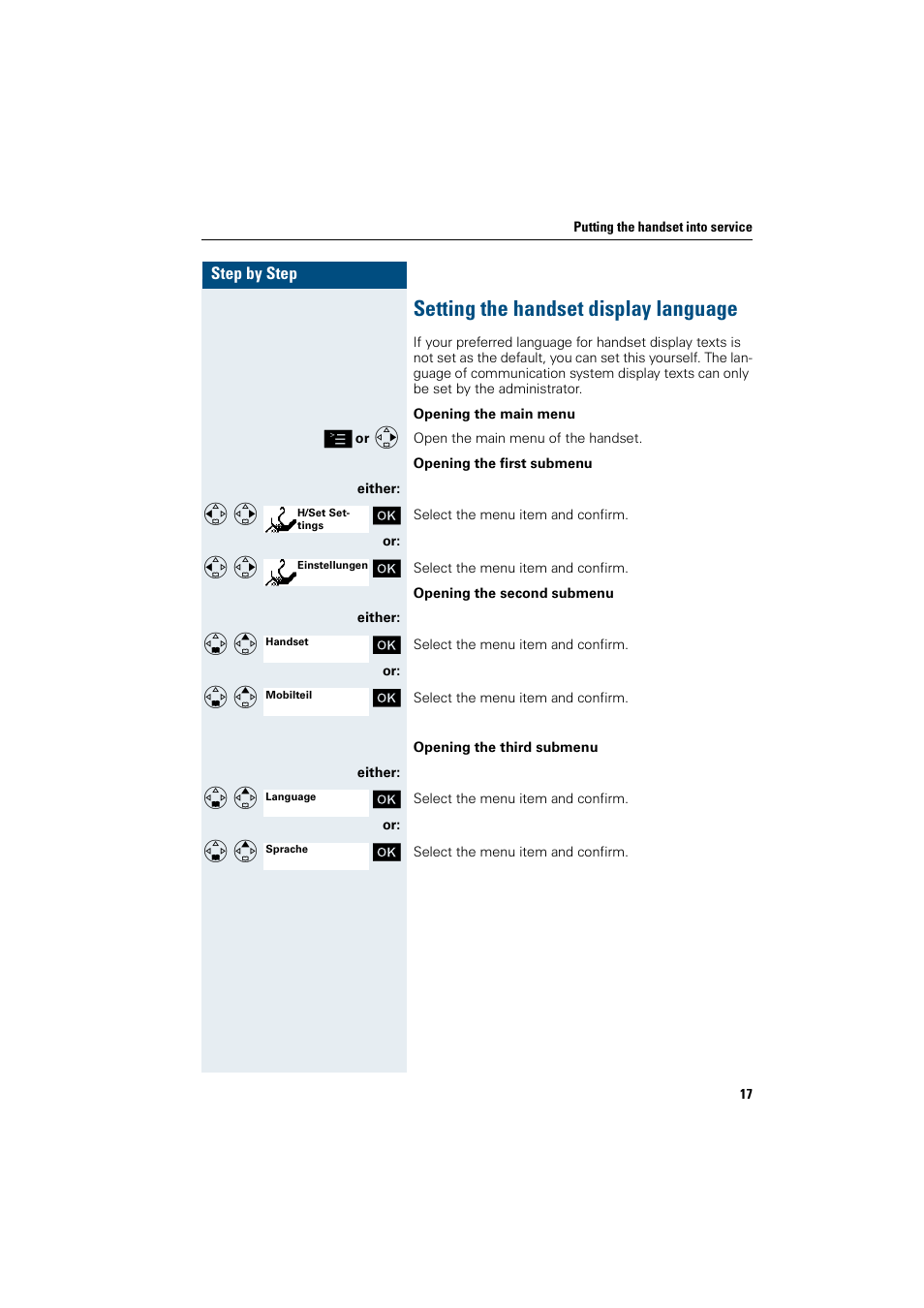 Setting the handset display language | Siemens HiPath 4000 User Manual | Page 25 / 109