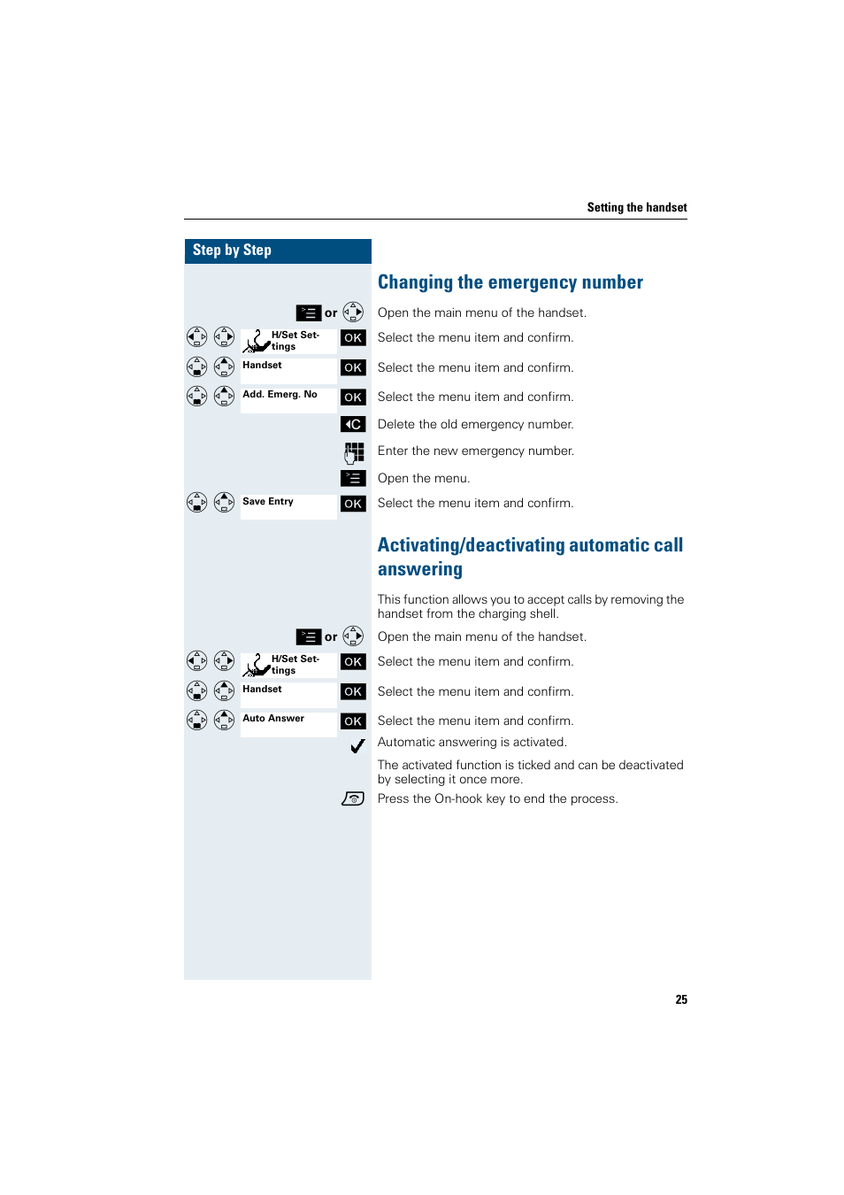 Changing the emergency number, Activating/deactivating automatic call answering | Siemens HiPath 4000 User Manual | Page 33 / 109