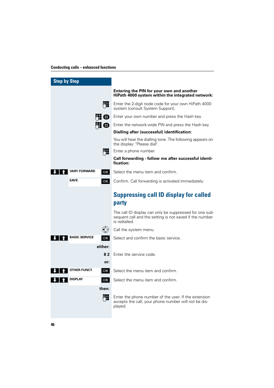 Suppressing call id display for called party | Siemens HiPath 4000 User Manual | Page 54 / 109