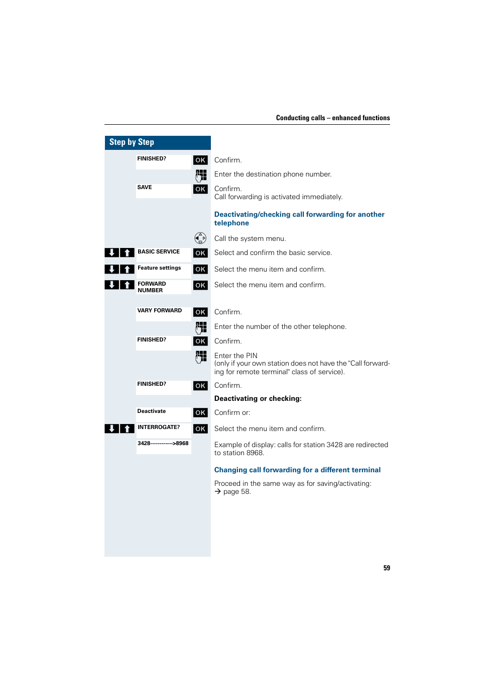 Changing call forwarding for a different terminal | Siemens HiPath 4000 User Manual | Page 67 / 109