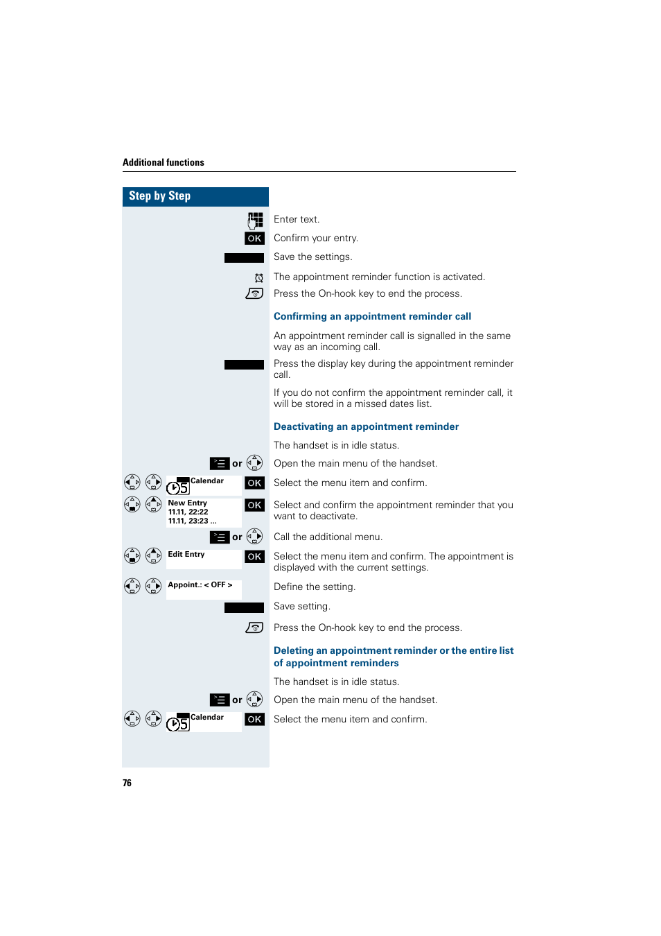 Confirming an appointment reminder call, Deactivating an appointment reminder | Siemens HiPath 4000 User Manual | Page 84 / 109