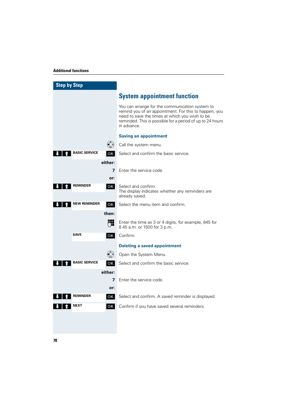 System appointment function, Saving an appointment, Deleting a saved appointment | Siemens HiPath 4000 User Manual | Page 86 / 109