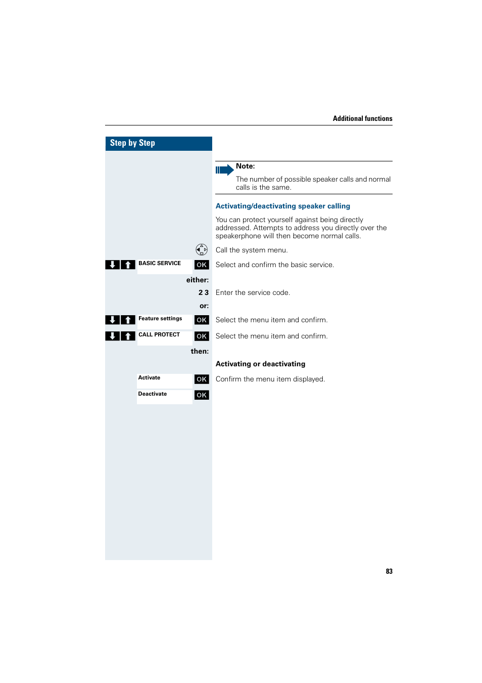 Activating/deactivating speaker calling | Siemens HiPath 4000 User Manual | Page 91 / 109