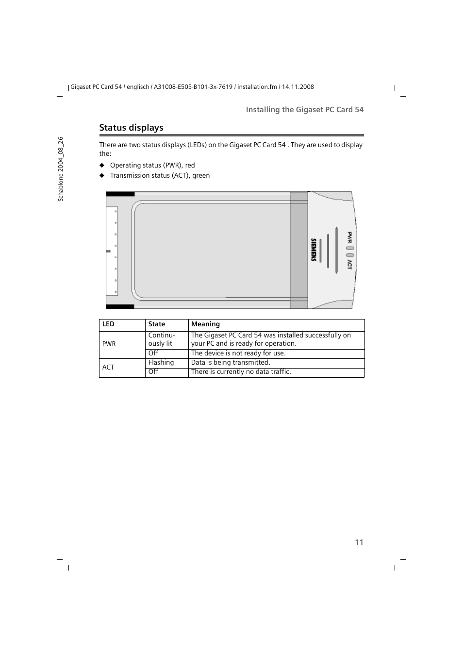 Status displays | Siemens GIGASET 54 User Manual | Page 11 / 56