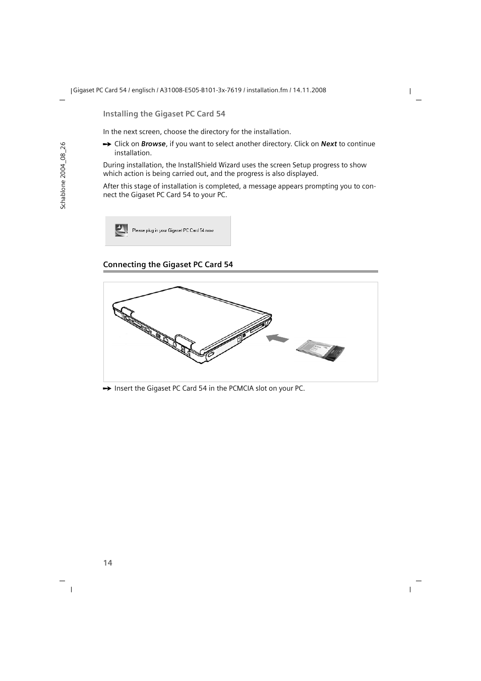 Connecting the gigaset pc card 54 | Siemens GIGASET 54 User Manual | Page 14 / 56