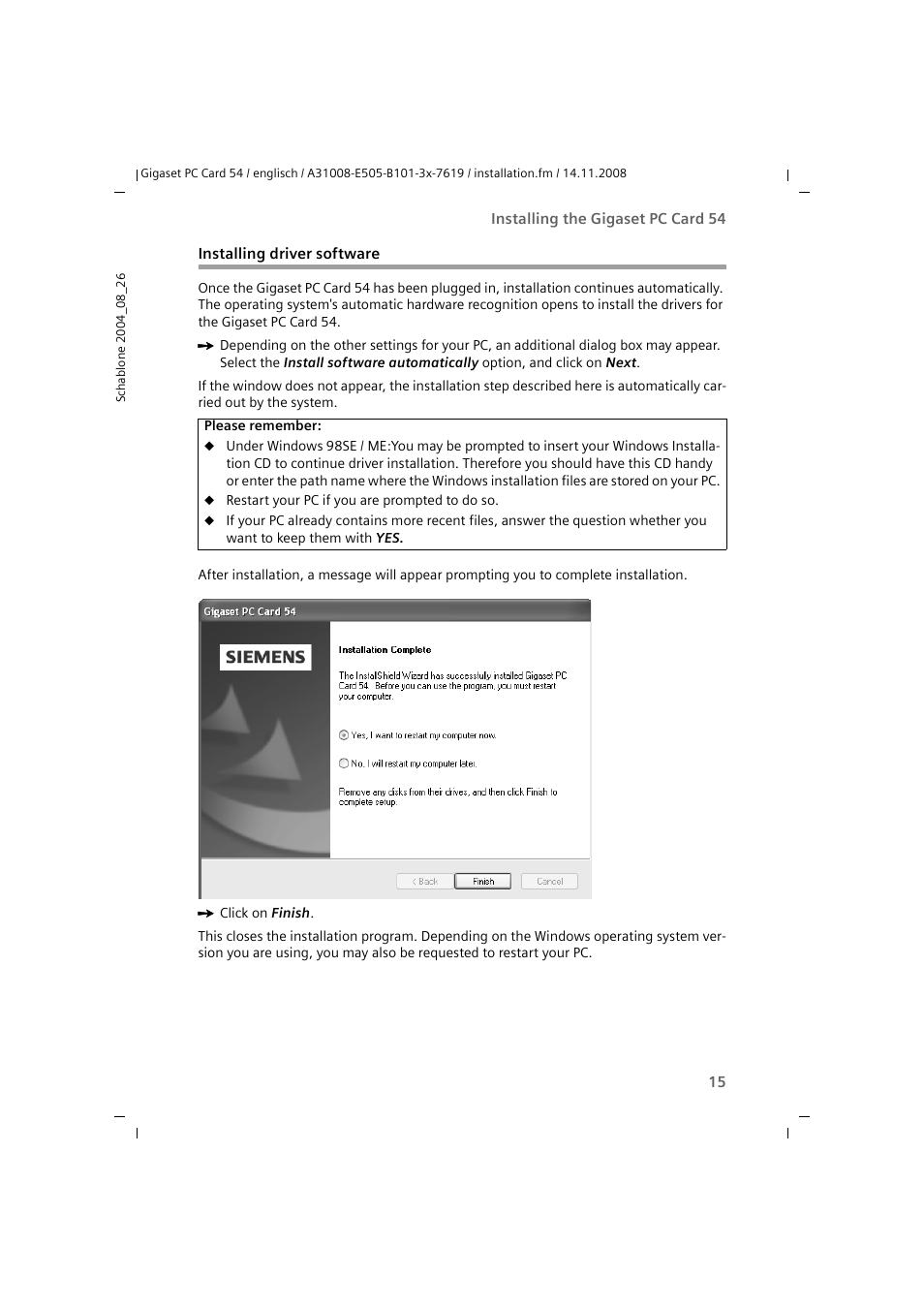 Installing driver software | Siemens GIGASET 54 User Manual | Page 15 / 56