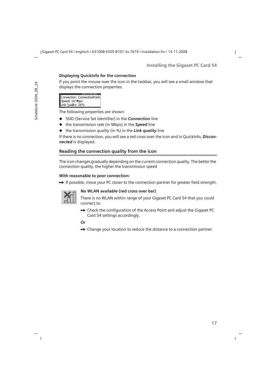 Reading the connection quality from the icon | Siemens GIGASET 54 User Manual | Page 17 / 56