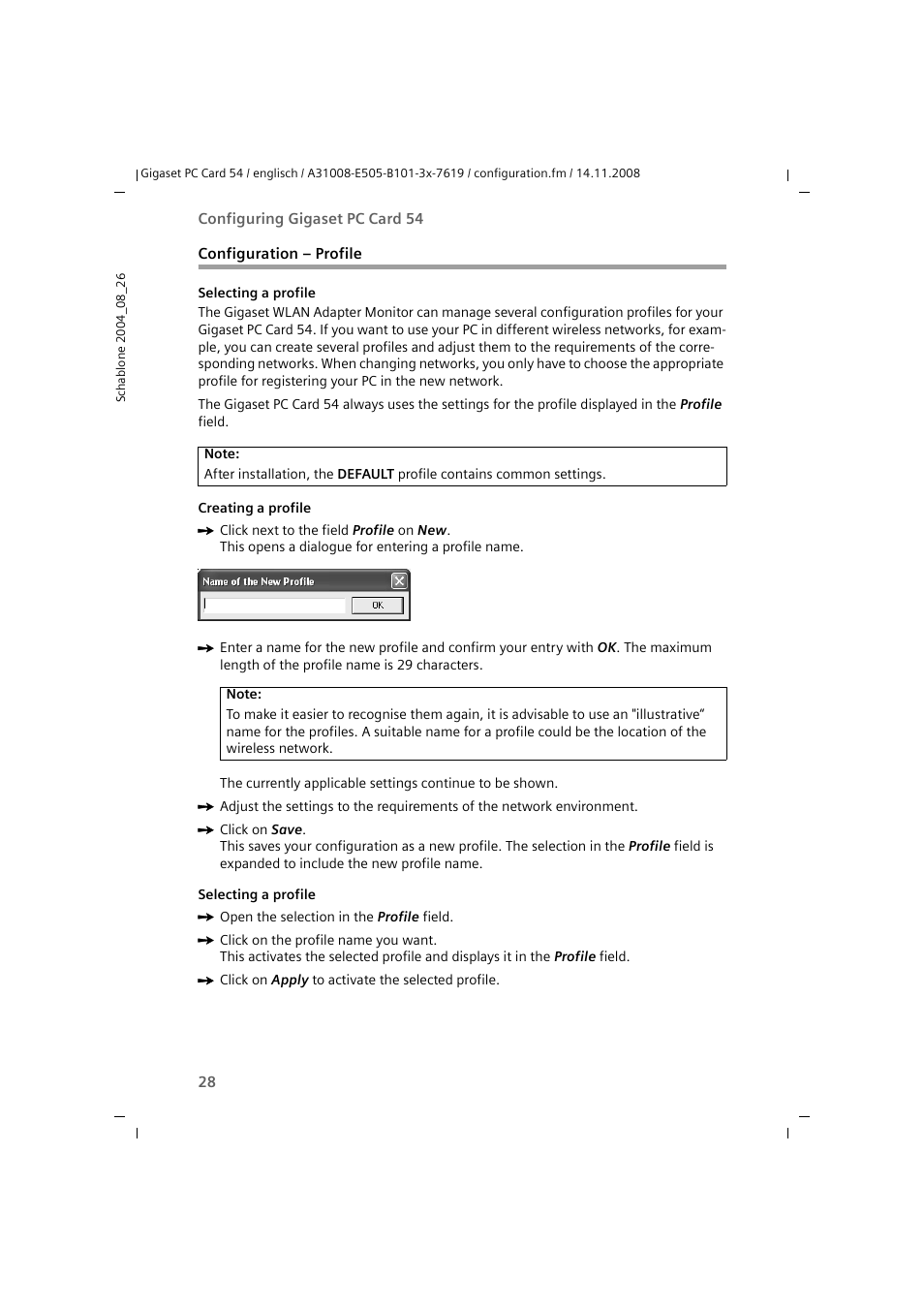 Configuration - profile, Configuration – profile | Siemens GIGASET 54 User Manual | Page 28 / 56