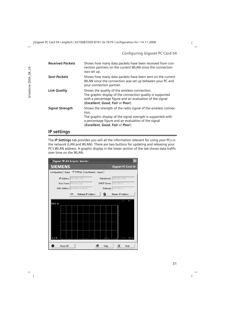 Ip settings | Siemens GIGASET 54 User Manual | Page 31 / 56