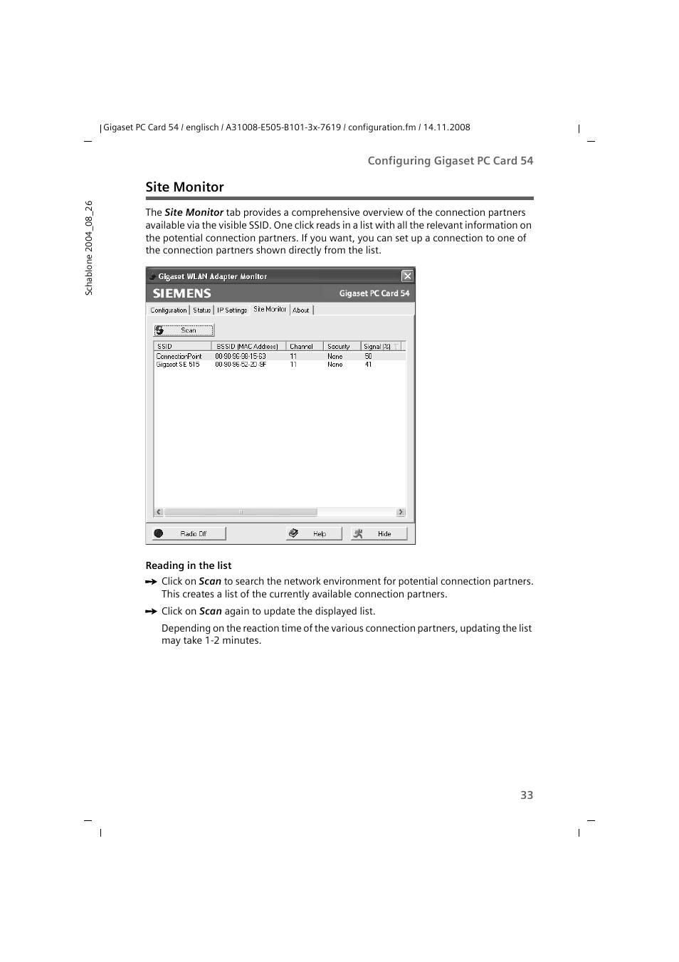 Site monitor | Siemens GIGASET 54 User Manual | Page 33 / 56