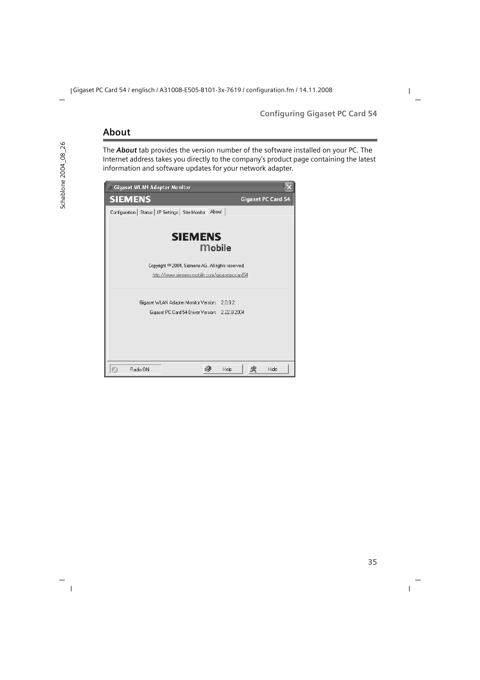 About | Siemens GIGASET 54 User Manual | Page 35 / 56