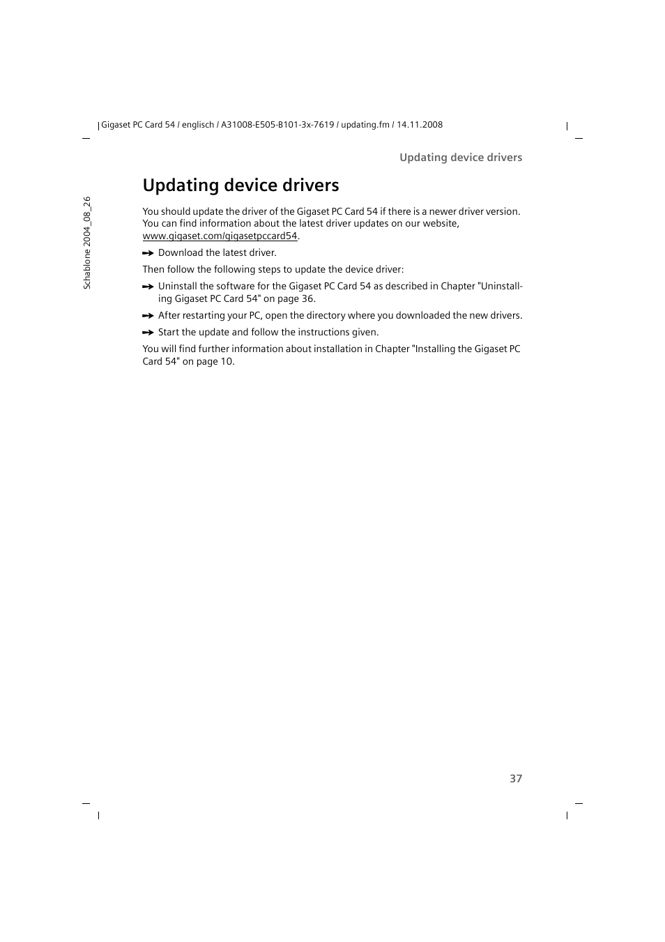 Updating device drivers | Siemens GIGASET 54 User Manual | Page 37 / 56