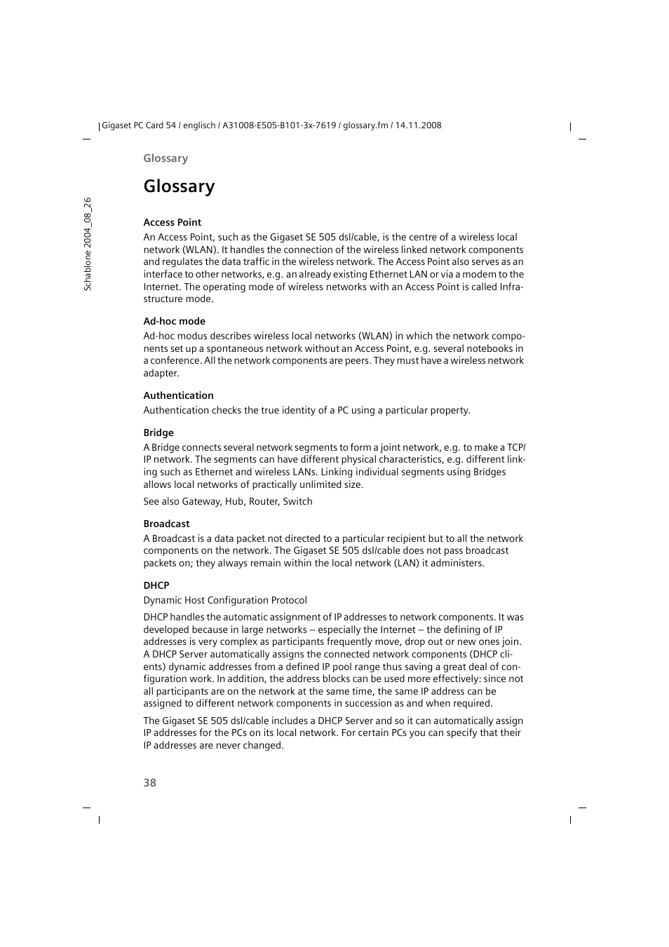 Glossary | Siemens GIGASET 54 User Manual | Page 38 / 56