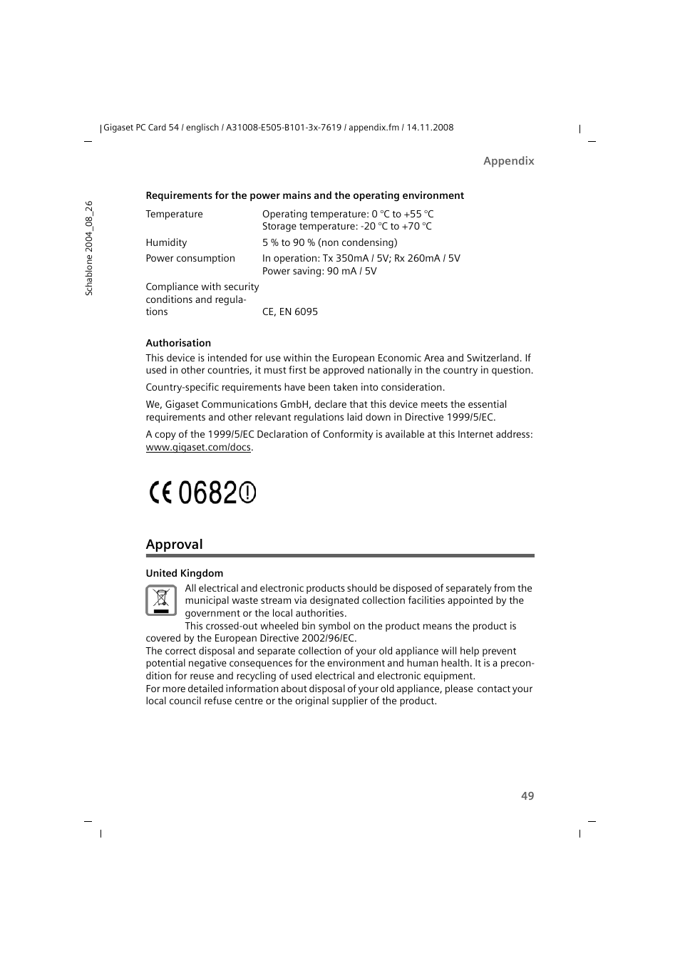 Approval | Siemens GIGASET 54 User Manual | Page 49 / 56