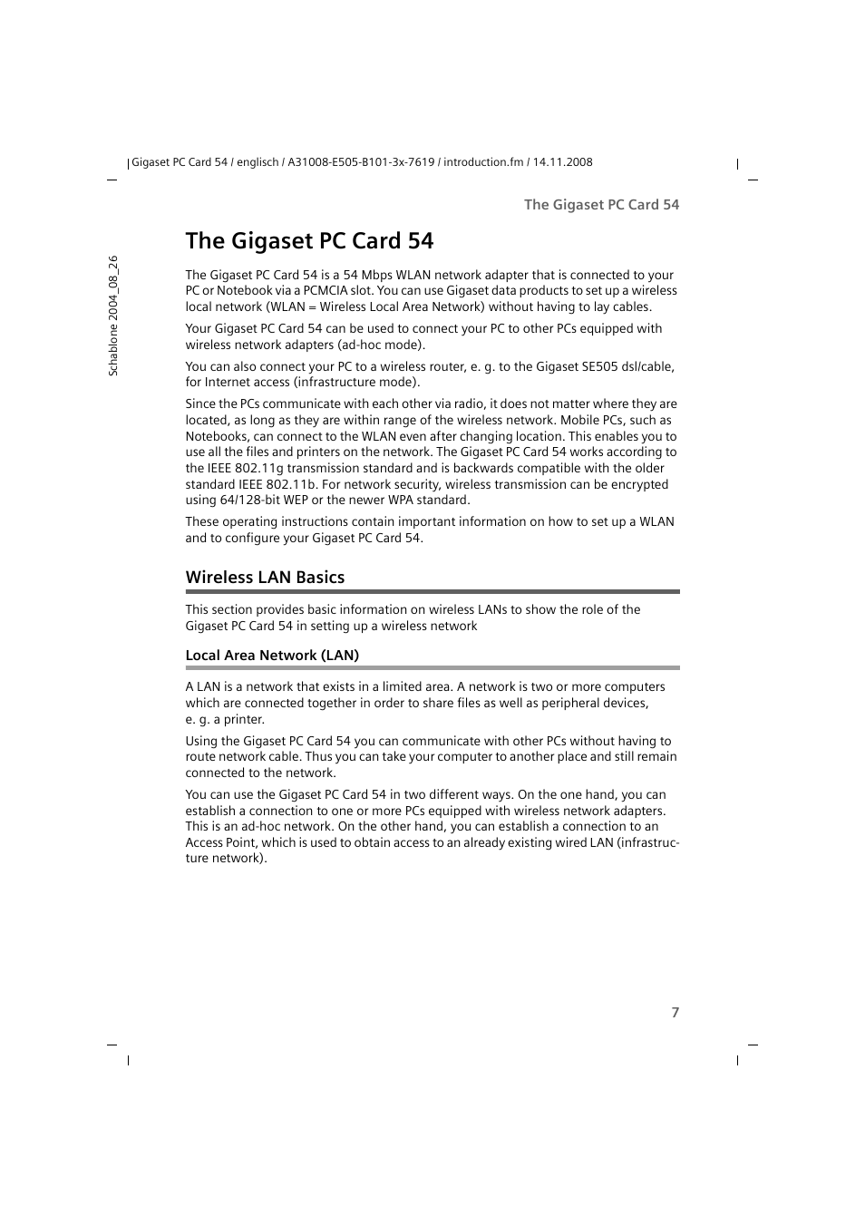 The gigaset pc card 54, Wireless lan basics, Local area network (lan) | Siemens GIGASET 54 User Manual | Page 7 / 56