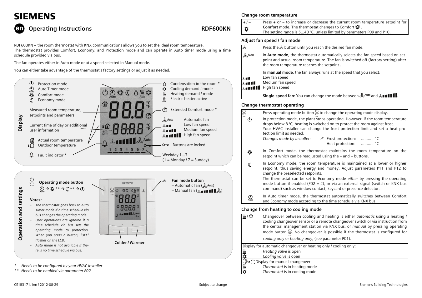 Siemens rdf600kn User Manual | 2 pages