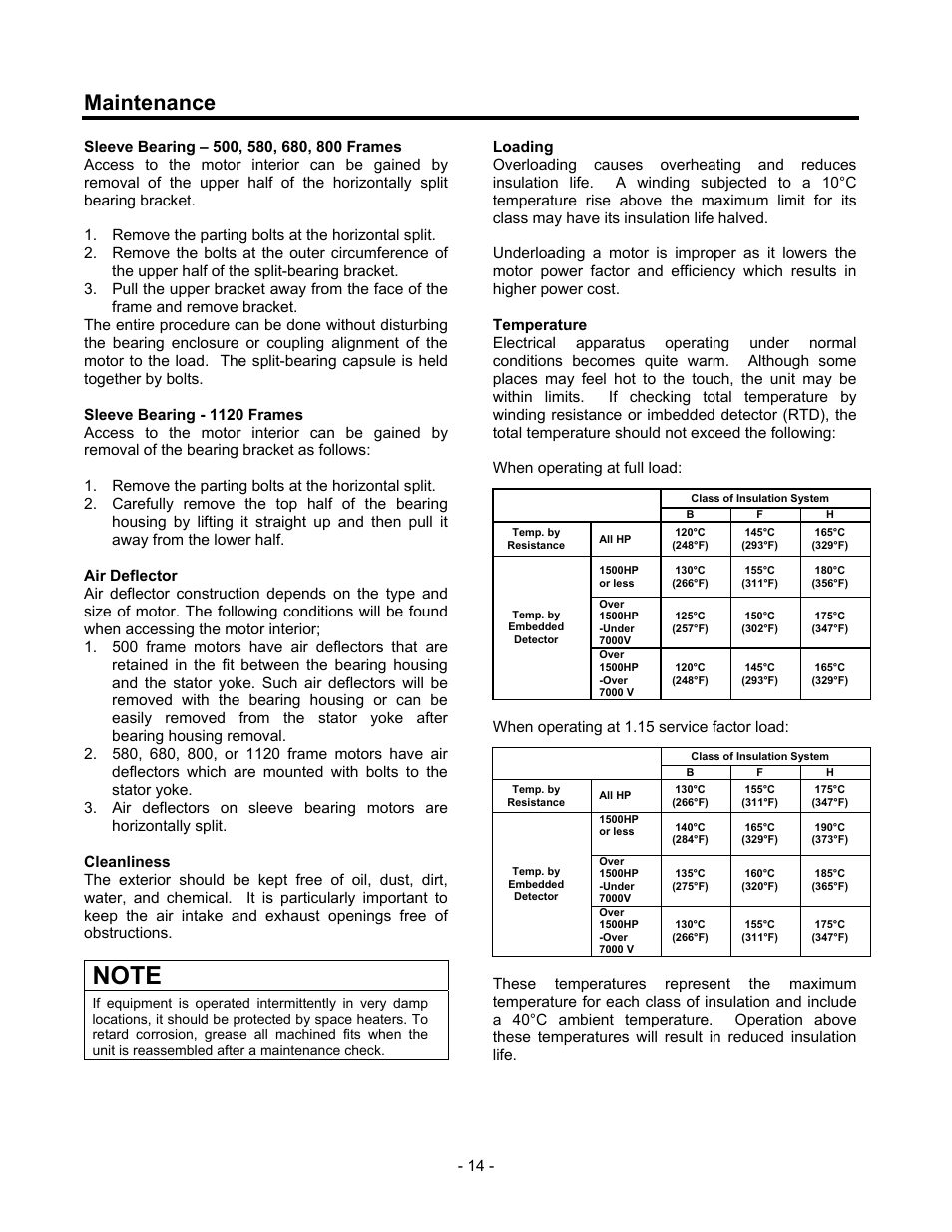 Maintenance, When operating at 1.15 service factor load | Siemens 680 User Manual | Page 15 / 38