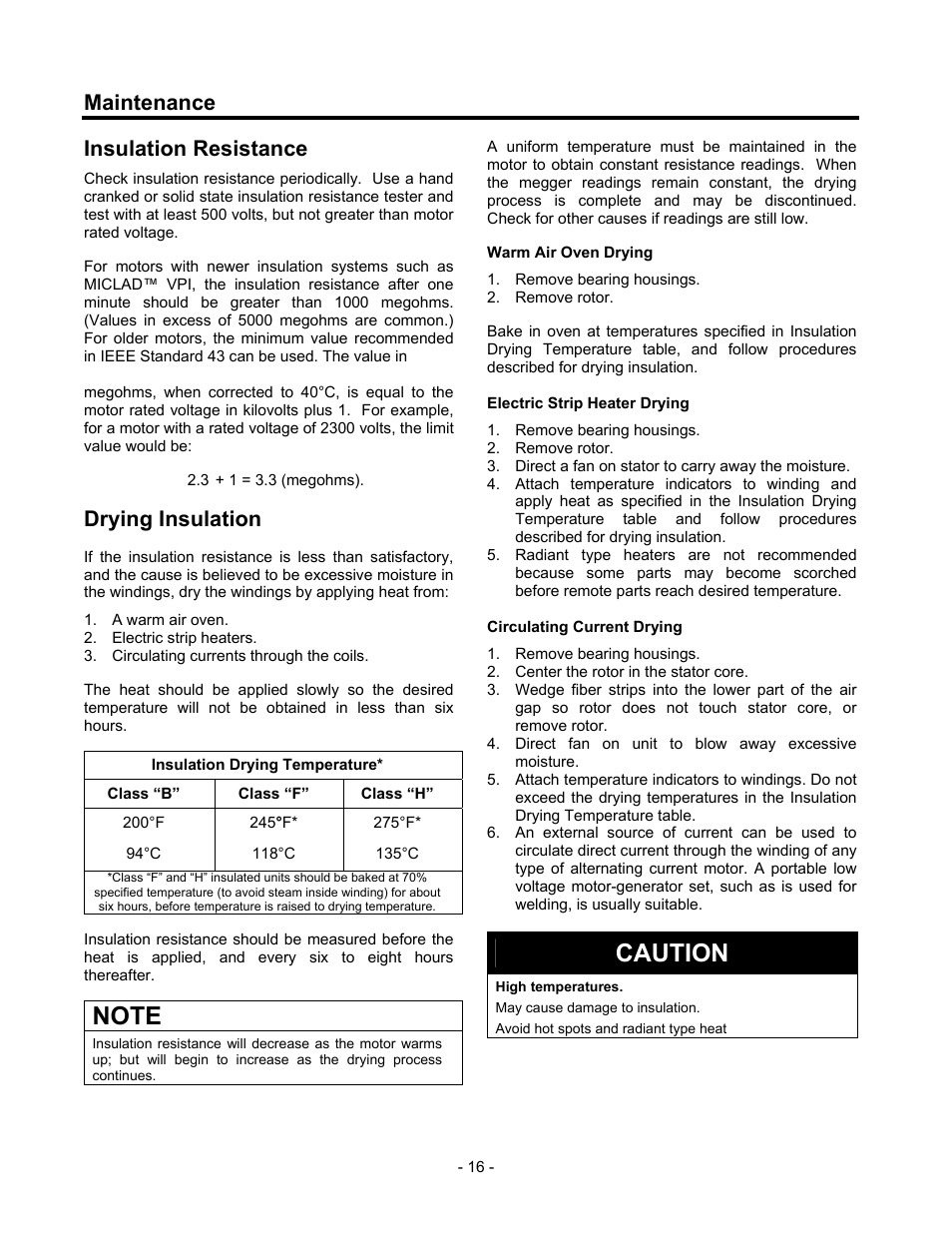 Insulation resistance, Drying insulation, Caution | Maintenance | Siemens 680 User Manual | Page 17 / 38