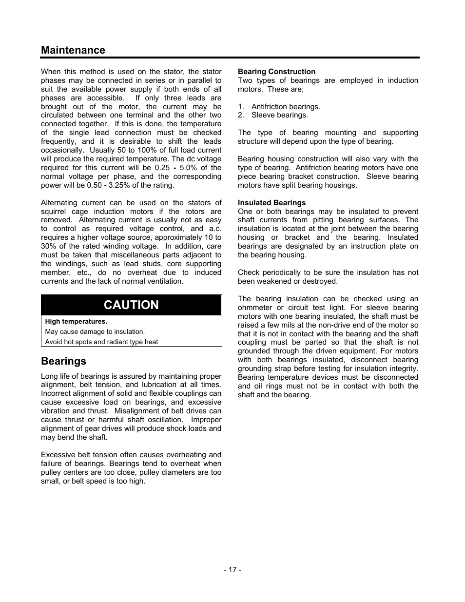 Bearings, Caution, Maintenance | Siemens 680 User Manual | Page 18 / 38