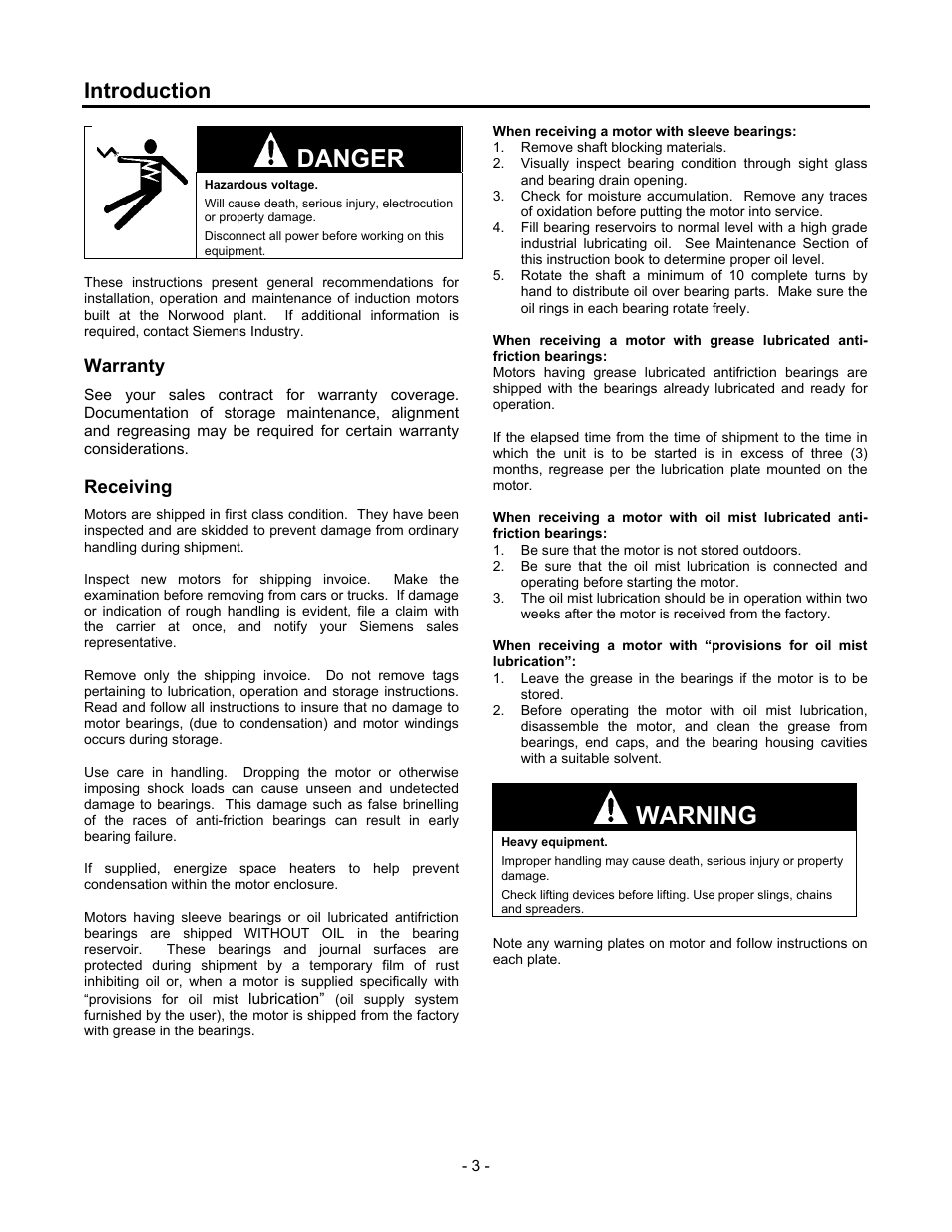 Introduction, Warranty, Receiving | Introduction 3, Danger, Warning | Siemens 680 User Manual | Page 4 / 38