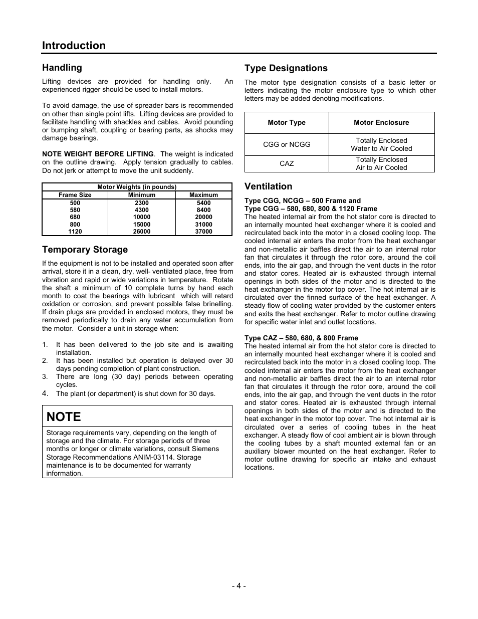 Handling, Temporary storage, Type designations | Ventilation, Introduction | Siemens 680 User Manual | Page 5 / 38