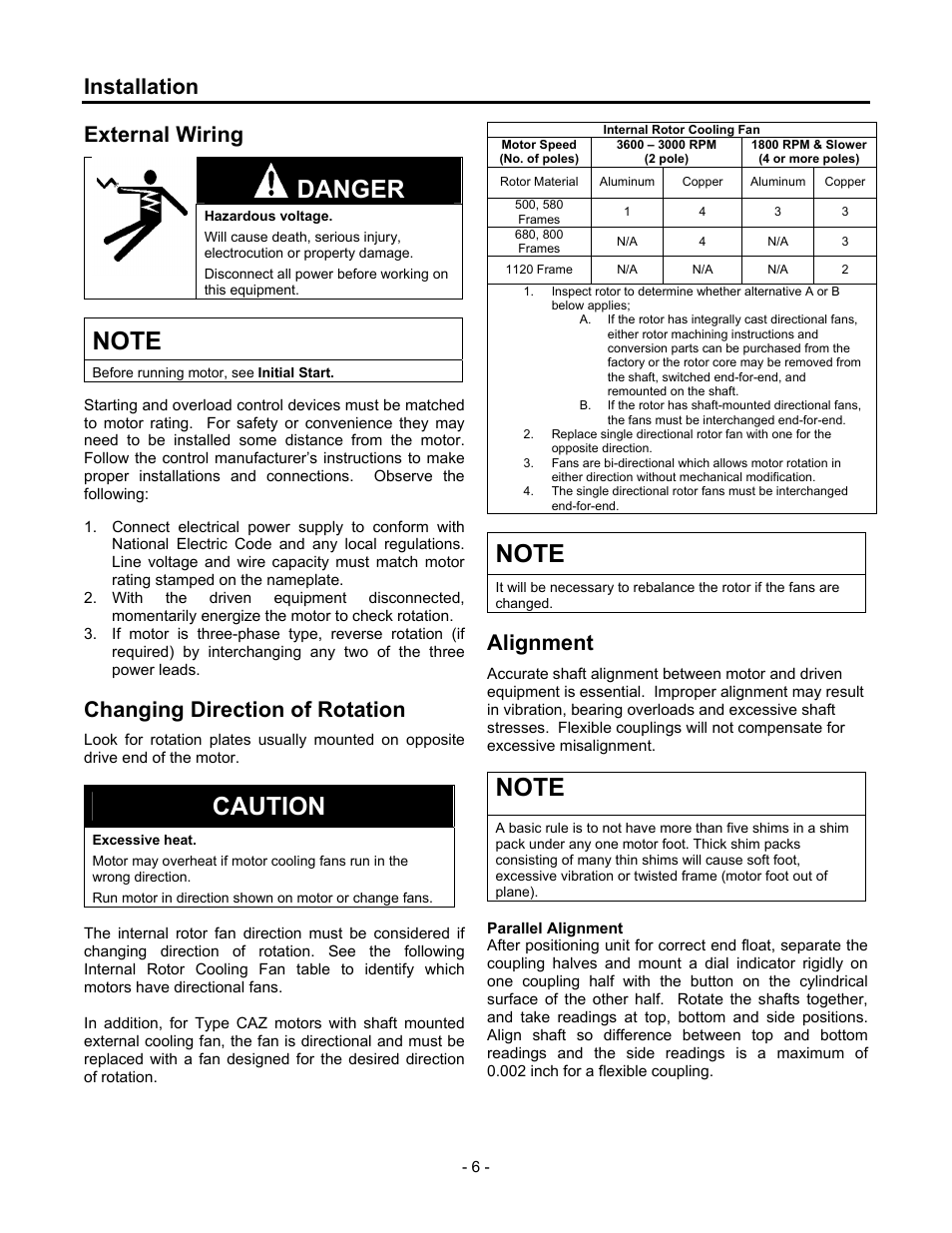 External wiring, Changing direction of rotation, Alignment | Danger, Caution, Installation | Siemens 680 User Manual | Page 7 / 38