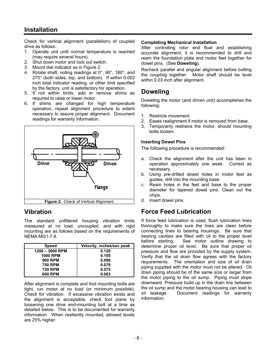 Vibration, Doweling, Force feed lubrication | Installation | Siemens 680 User Manual | Page 9 / 38