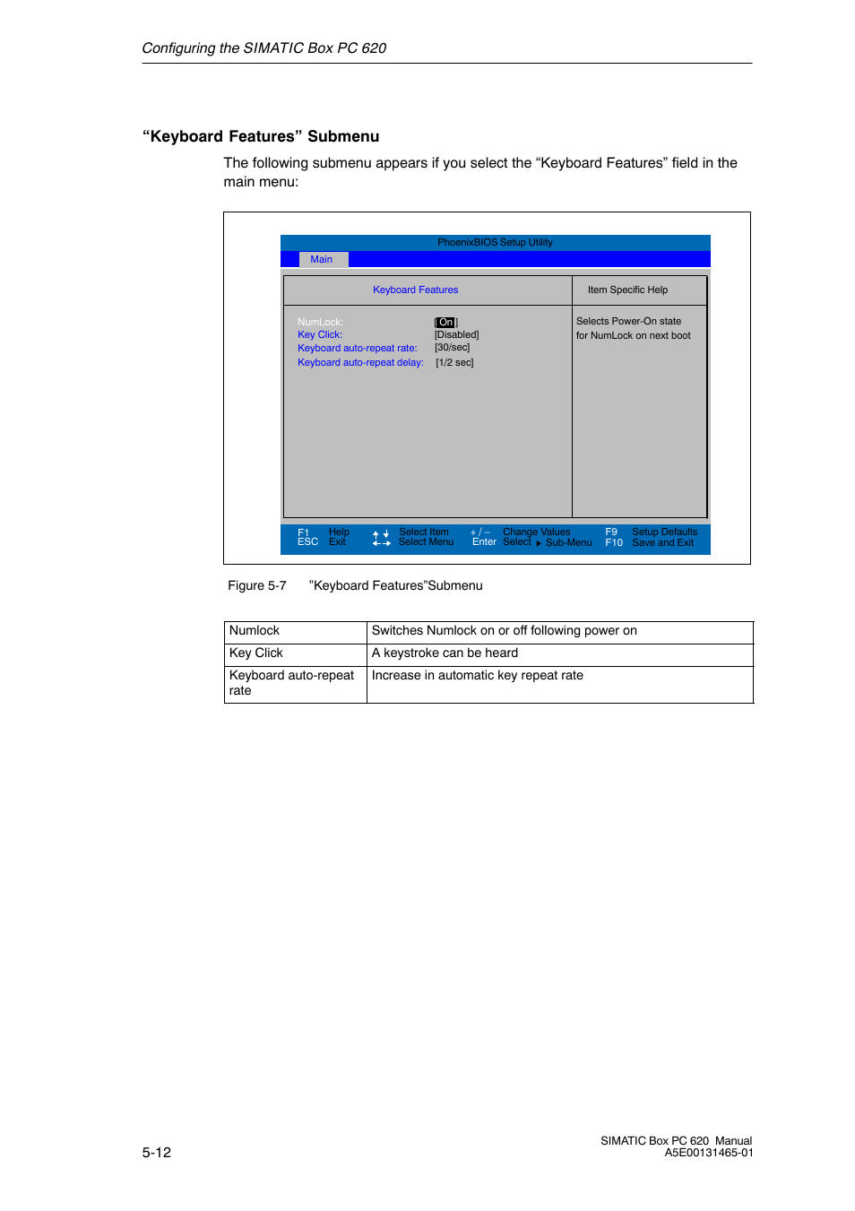 Keyboard features” submenu | Siemens Simatic 620 User Manual | Page 100 / 216