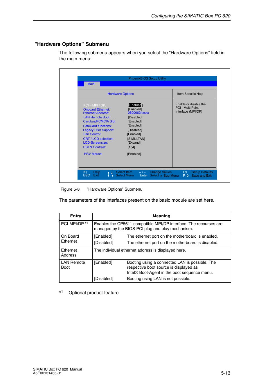 Hardware options” submenu, Optional product feature | Siemens Simatic 620 User Manual | Page 101 / 216