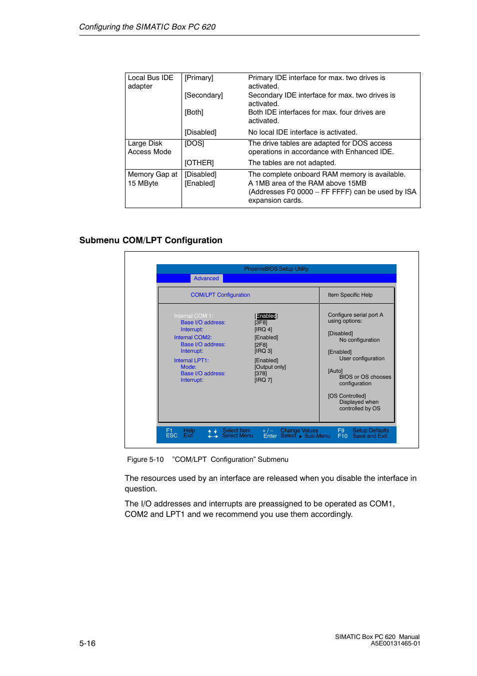Submenu com/lpt configuration | Siemens Simatic 620 User Manual | Page 104 / 216