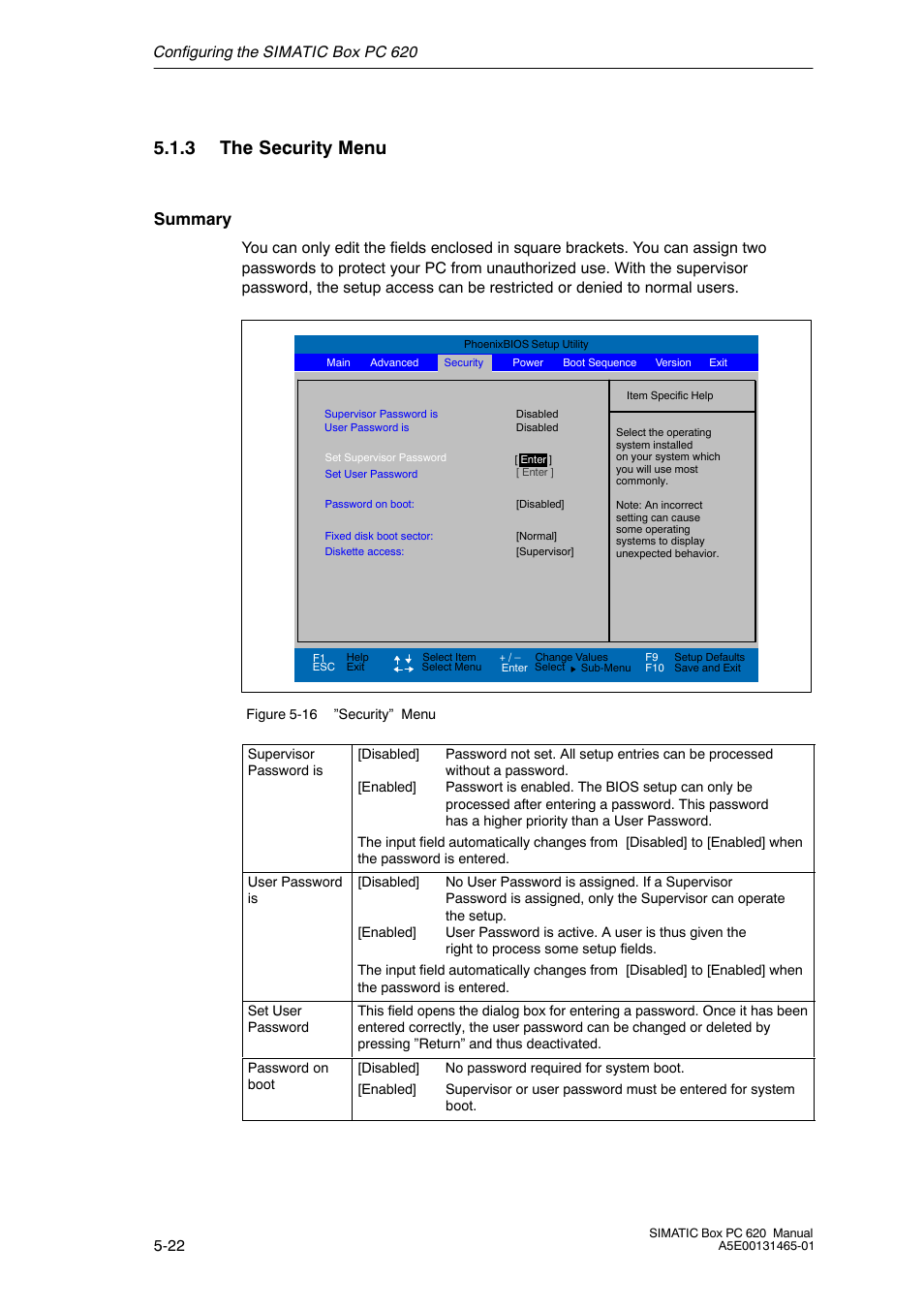 3 the security menu, Summary | Siemens Simatic 620 User Manual | Page 110 / 216