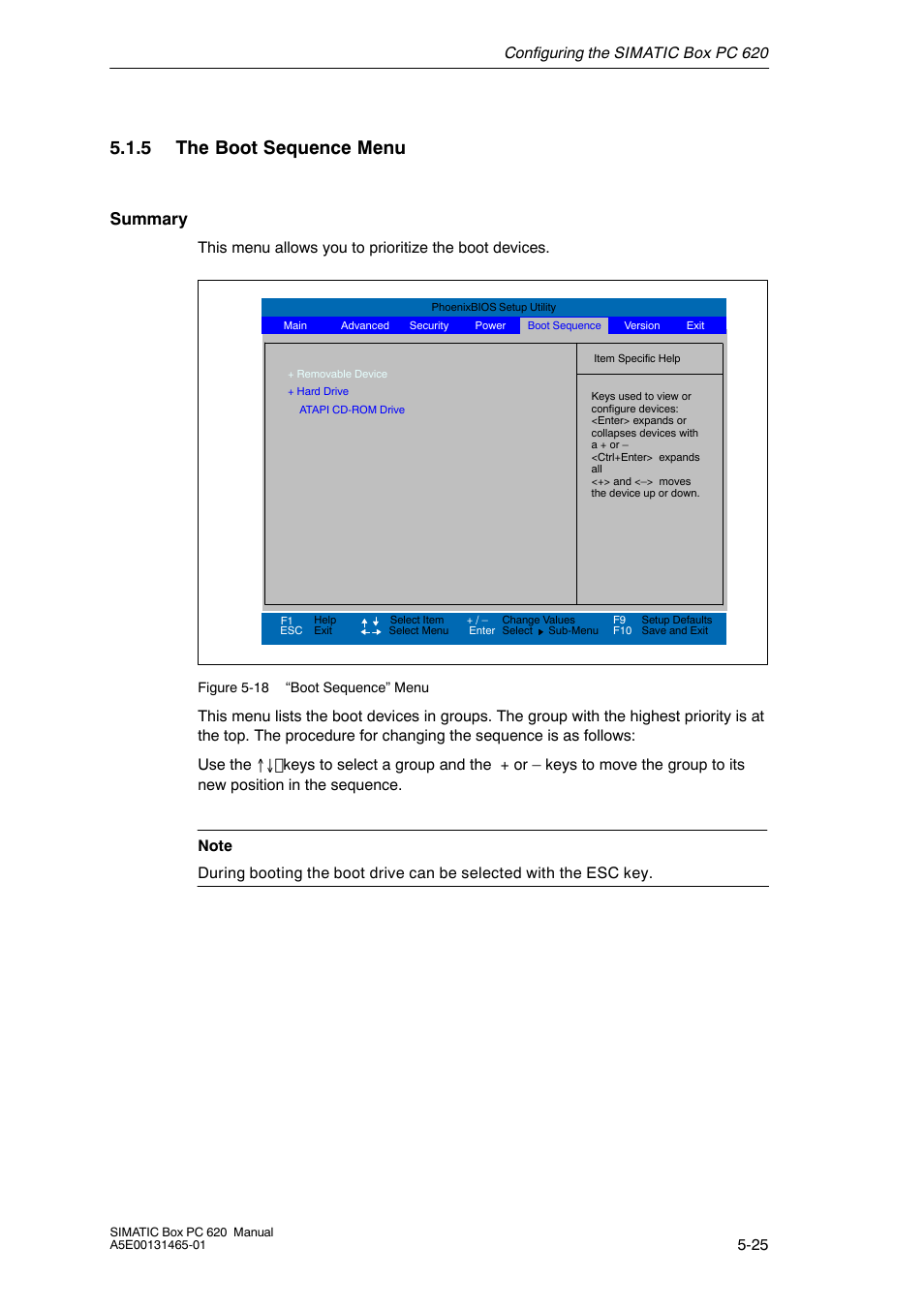 5 the boot sequence menu, Summary | Siemens Simatic 620 User Manual | Page 113 / 216