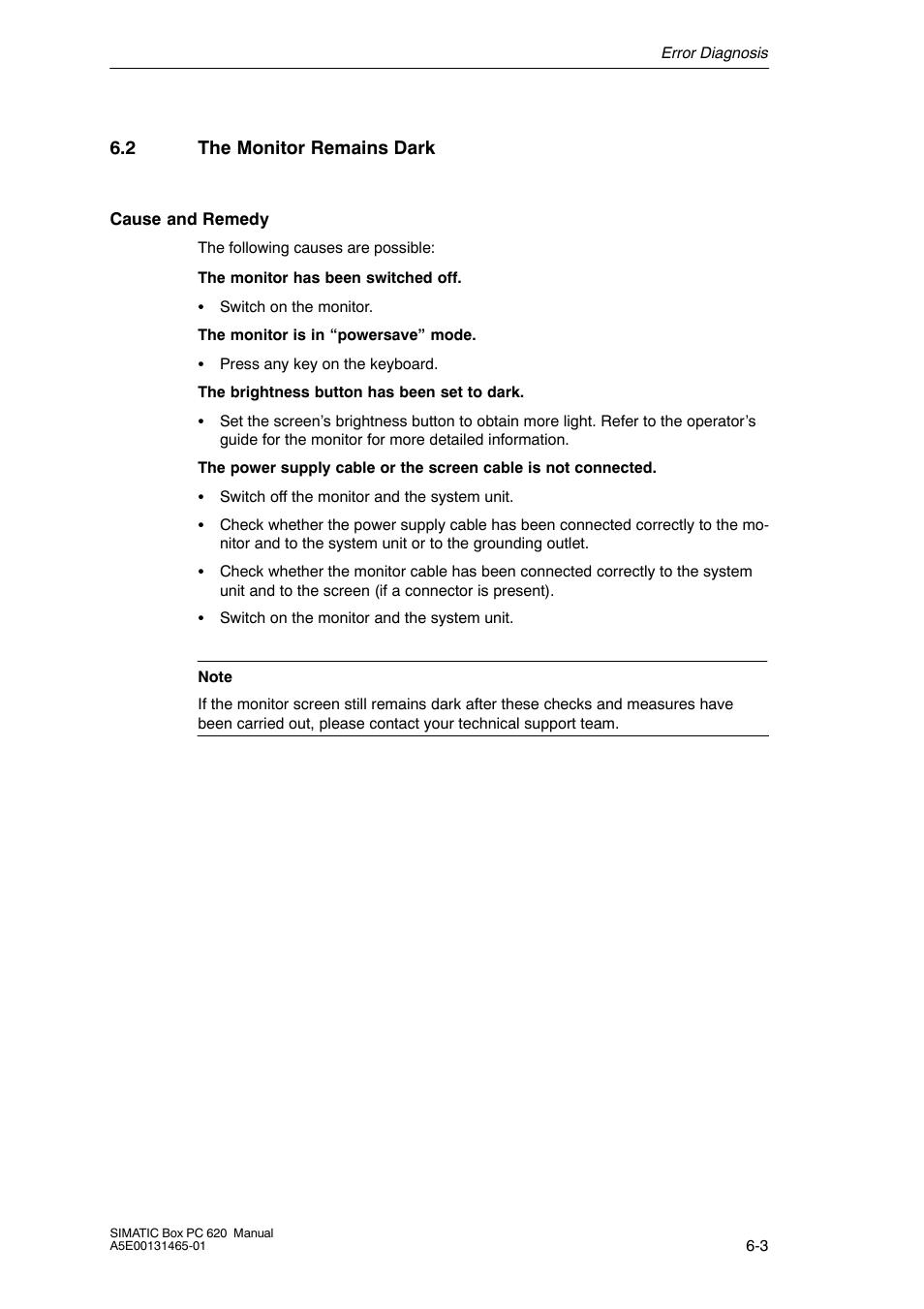 2 the monitor remains dark | Siemens Simatic 620 User Manual | Page 123 / 216