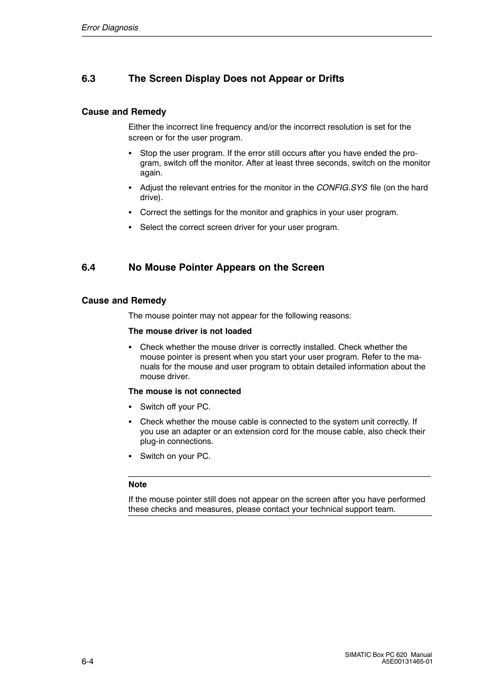 3 the screen display does not appear or drifts, 4 no mouse pointer appears on the screen | Siemens Simatic 620 User Manual | Page 124 / 216