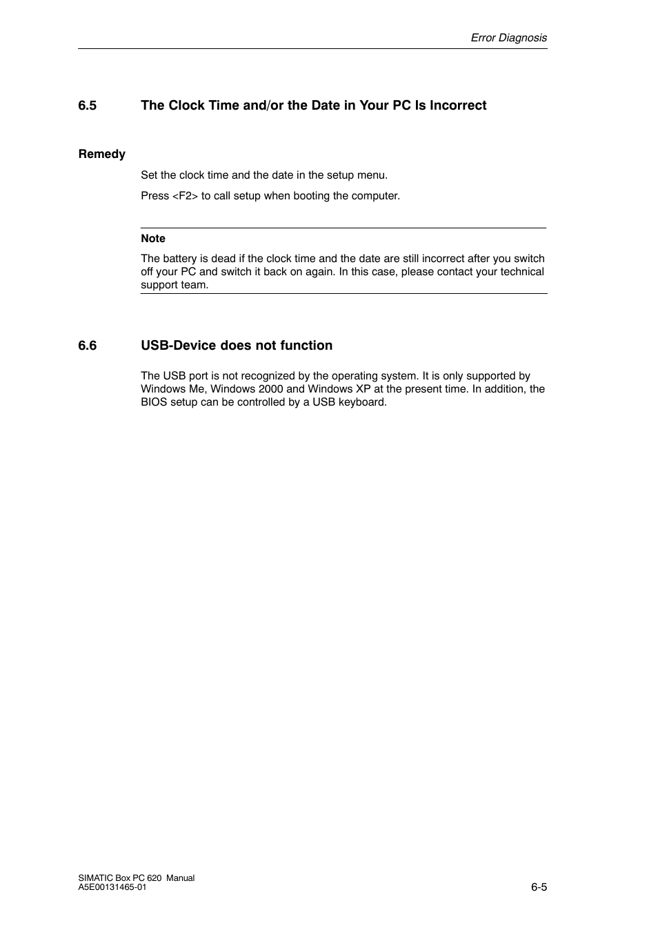 6 usb-device does not function | Siemens Simatic 620 User Manual | Page 125 / 216