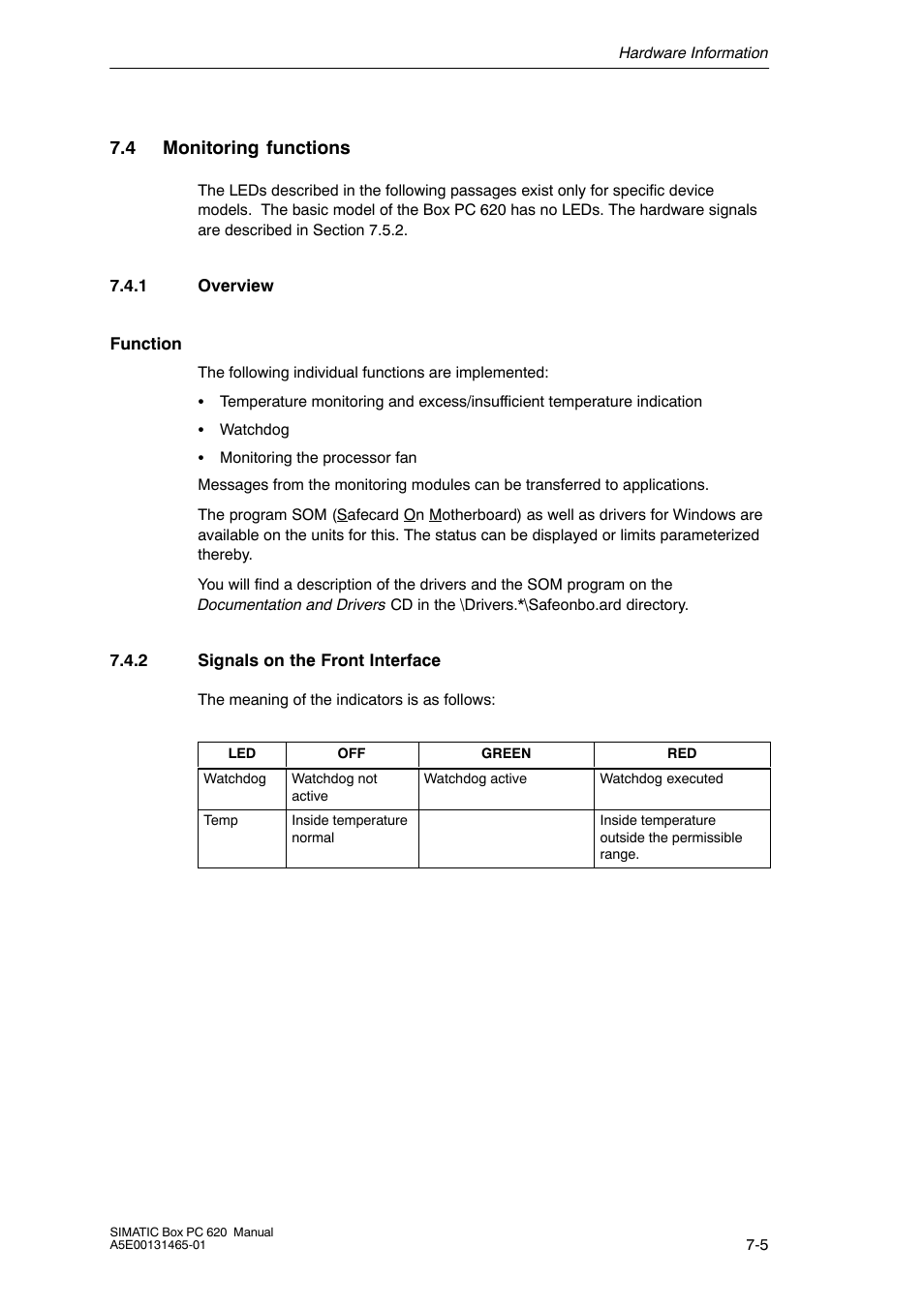 4 monitoring functions | Siemens Simatic 620 User Manual | Page 137 / 216