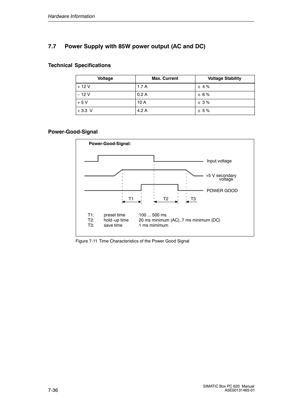 7 power supply with 85w power output (ac and dc) | Siemens Simatic 620 User Manual | Page 168 / 216