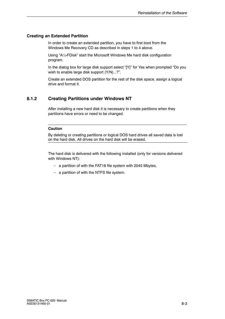 2 creating partitions under windows nt | Siemens Simatic 620 User Manual | Page 173 / 216