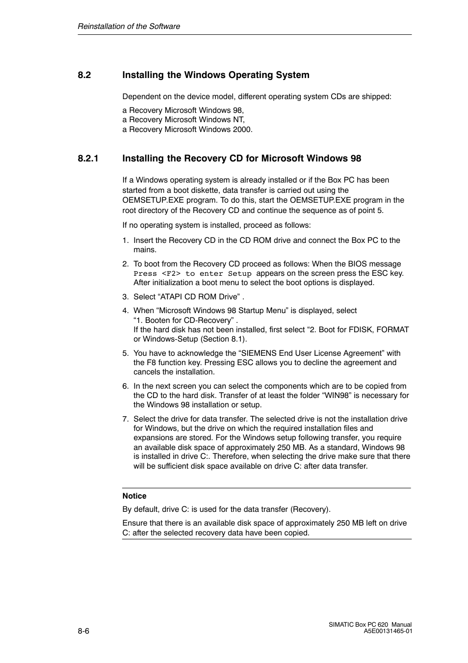 2 installing the windows operating system | Siemens Simatic 620 User Manual | Page 176 / 216