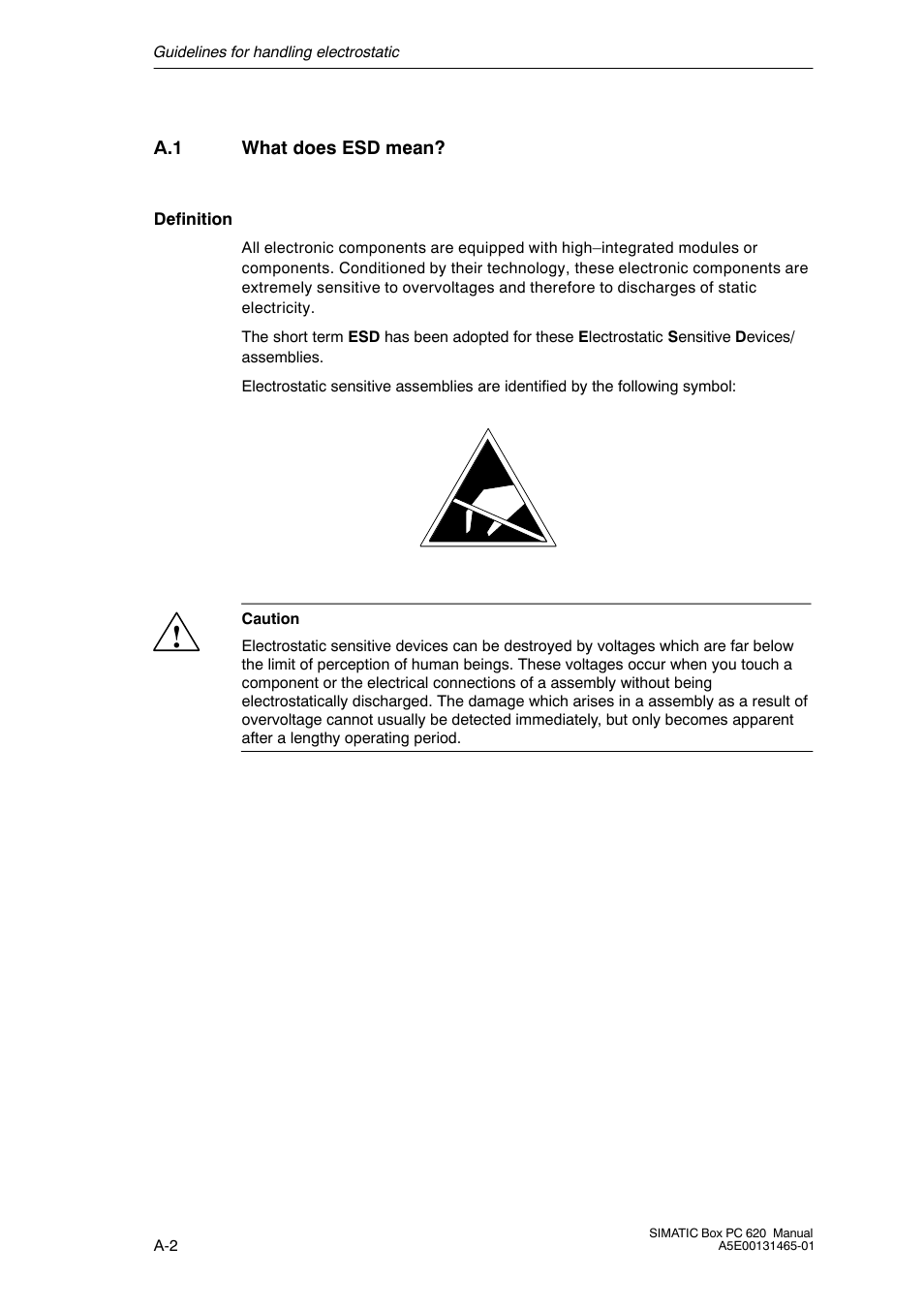 A.1 what does esd mean | Siemens Simatic 620 User Manual | Page 184 / 216
