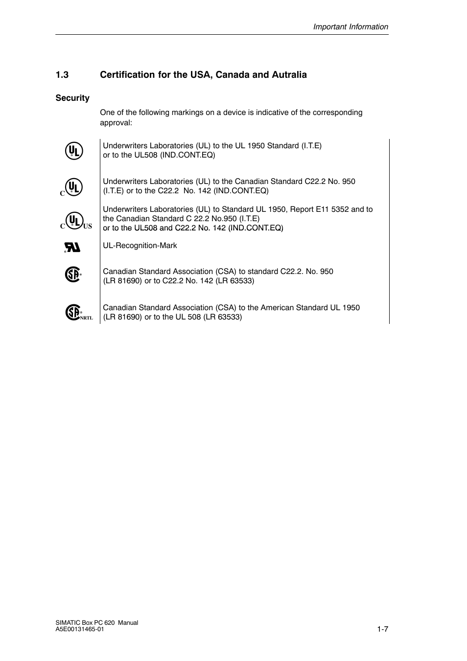 3 certification for the usa, canada and autralia | Siemens Simatic 620 User Manual | Page 19 / 216